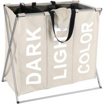 Panier à linge Pliant Trio WENKO, Panière à linge 3 compartiments amovibles, Poignée de Transport, Capacité 130L, Polyester Alu, 63x57x38 cm, Beige