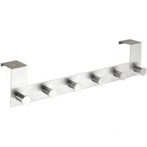 Patère de porte à suspendre Celano Wenko 6 Crochets serviettes ou manteaux, sans perçage, Epaisseur porte 4cm max, 39x11x7,5cm, acier inox satiné