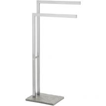 Wenko - Portasciugamani da bagno a terra, con 2 barre, Granito, base in poliresina effetto granito - acciaio inossidabile, 43,5x86,5x20 cm, opaco
