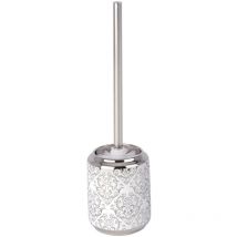 Wenko - Porte Brosse wc Barock, céramique avec impression ornement argenté, ø 11x40 cm, Blanc