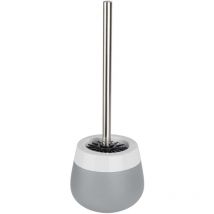 WENKO Porte Brosse WC céramique Malta, Brosse WC silicone noire, Céramique, Ø 13,6x39 cm, gris/blanc