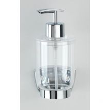 Porte Savon Liquide mural Basic, distributeur savon liquide, capacité 300ml, fixation acier inox - plastique, 7,8x10x17 cm, brillant - transparent