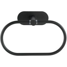 Porte Serviette salle de bain mural Orea Black, Anneau porte-serviette fixation sans perçage Turbo-Loc , Acier inox, 20,5x12,5x7,5 cm, noir mat