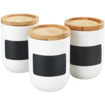 Pot à condiments Waia, en céramique avec couvercle en bambou et joint silicone pour conserver hermétiquement, étiquetage individuel, contenance 100