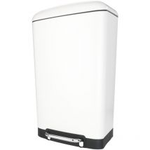 Wenko - Poubelle 30L Studio, poubelle cuisine à pédale avec frein de chute 'Easy Close', Acier - Plastique, 34x61x32,5 cm, blanc - noir