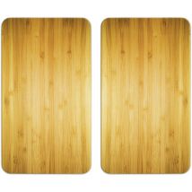 Protection plaques cuisson verre trempé 'Décor Bois' Wenko lot de 2, couvre plaque, planche découper, extension plan travail , 30x52cm, Multicolore