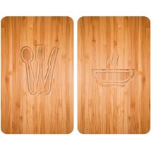 Protection plaque de cuisson "Lunch" en verre trempé WENKO, Pour toute plaques, Couvre plaque de cuisson, planche à découper, Lot de 2, 52x30cm,