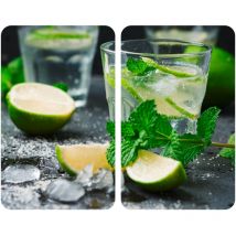 Protection plaque de cuisson 'Mojito' en verre trempé Wenko Pour toutes plaques, Couvre plaque de cuisson, planche à découper, Lot de 2, 52x30cm,
