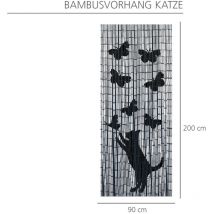 Rideau de porte artisanal en Bambou 'Chat et Papillon' Wenko Protection anti insectes, Brise-vue, Installation facile, Fabriqué à la main, 90x200 cm