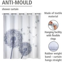 Wenko Rideau de douche antimoisissure Astera Comfort Flex, rideau de douche original, lavable en machine et waterproof, 10 anneaux rideau de douche