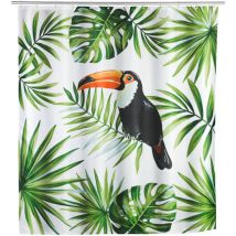 Rideau de douche original Tucan, Rideau de douche 180x200 cm, lavable en machine et waterproof, 12 anneaux rideau de douche en plastique blanc