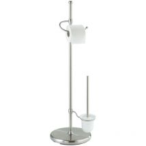 Wenko - Serviteur wc 2en1 Adiamo, Brosse wc et dérouleur papier toilette, acier - verre, 28x88x28 cm, mat