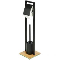 Combiné wc 2en1 Bambusa Wenko Dérouleur Papier Toilette et Brosse wc à tête remplaçable, Acier laqué mat, Bambou fsc , 18x72,5x18 cm, Noir et bois
