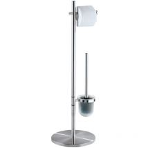 Serviteur wc 2en1, Distributeur Papier toilette et Brosse wc, Pieno, brosse wc noire, Acier inox, ø25,5x79 cm, mat - Wenko