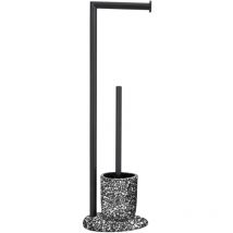 Wenko - Serviteur wc 2en1 Terrazzo avec brosse wc et dérouleur papier toilette , Acier - Polyrésine, 19x62x18,5 cm, noir