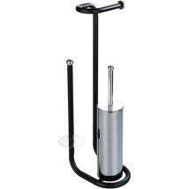 Wenko - Serviteur wc 3en1 Universalo, distributeur papier toilette, brosse wc et range papier toilette, Acier, 20x62,5x23 cm, noir