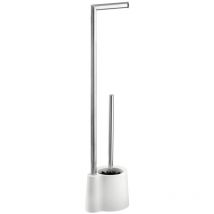Stand WC-Porte brosse Wenko Avola blanche inox pour salle de bain avec brosse wc design et support papier toilette 2 en 1 idéale pour petits espaces