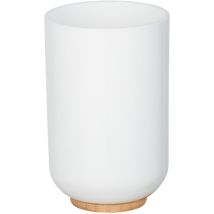 Support brosse à dent Posa, Gobelet Salle de Bain Bambou, Porte Brosse à Dent, Plastique - Bambou, ø 7x11 cm, blanc - marron - Wenko