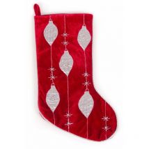 Werchristmas - Calza con Ricami Decorazioni Natalizie, Rosso / Argento, 46 cm