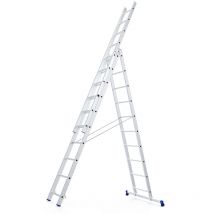 Mehrzweckleiter 3x10 Sprossen – Leiterlänge 6,52 m – Standhöhe 5,37 m – Arbeitshöhe 7,37 m – Gewicht 16,9 kg – Belastbarkeit bis 150 kg