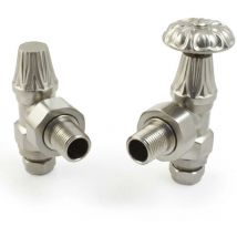 West - Abbey Angled Manual Radiator Valve and Lockshield - Satin Nickel