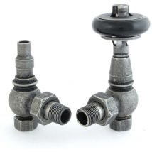 West - Amberley Angled Thermostatic Radiator Valve and Lockshield - Pewter