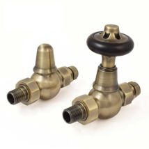 West - Commodore Traditional Straight Manual Radiator Valve and Lockshield - Antique Brass