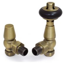 West - Eton Traditional Angled Manual Radiator Valve and Lockshield - Old English Brass