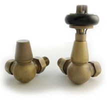 West - Faringdon Corner Thermostatic Radiator Valve and Lockshield - Old English Brass