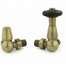 West - Jaguar trv Corner Thermostatic Radiator Valve and Lockshield - Antique Brass