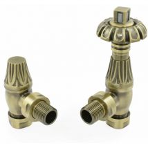 West - Poppy trv Angled Thermostatic Radiator Valve and Lockshield - Antique Brass