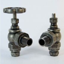 West - Rosa Traditional Manual Radiator Valve and Lockshield Angled - Pewter