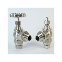 West Rosa Traditional Manual Radiator Valve and Lockshield Angled - Satin Nickel
