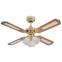 Lighting 78199 Ventilatore Da Soffitto In Ottone Lucido Da 105 Cm Princess Trio, Kit Di Luce Con Vetro Smerigliato, Finitura In Ottone Lucidato, Pale