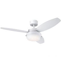 Lighting 73058 Alloy, moderno ventilatore da soffitto con luce, 105 cm, finitura bianca, vetro smerigliato opale - Westinghouse