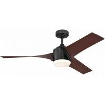 Westinghouse - Lighting 72270 – Ventilatore da soffitto led moderno Evan con luce e telecomando, 132 cm, finitura nera opaca, vetro opalino