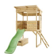 Holz Stelzenhaus Wildnis Spielhaus mit Rutsche Natur 241x167x205 cm - Westmann