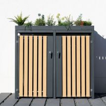 Metall Mülltonnenbox, Mülltonnenverkleidung für 2 Mülltonnen, 240 l inkl. Pflanzkastendach, anthrazit, 134 x 84 x 125 cm (b x t x h) - Westmann