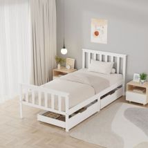 WestWood Wood Single Bed Frame with Pull Out Storage Drawers Kids Adults White