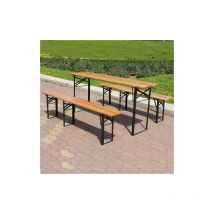 KMS - birchtree Outdoor Wooden Folding Beer Table Bench Set Trestle Garden Steel Leg 176cm