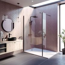 Wet Room Screen 1200mm Walk In Enclosure 8mm Glass Frameless Return Panel Black
