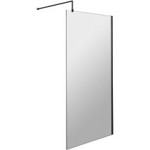 Balterley - Wetroom 8mm Toughened Safety Glass Screen and Support Bar 1000mm x 1850mm - Satin Black - Matt Black