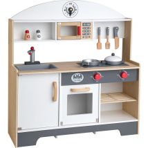 Wevally Cuisine Enfant en Bois, Jouet d'Imitation pour Enfant, 7 Accessoires Inclus, Dès 3 ans, Blanc et Gris