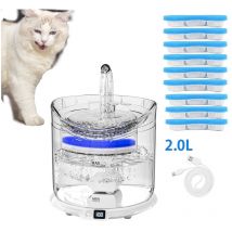 WFO60 Fontaines à Eau pour Chats Chiot Animaux avec 9PCS Filtre Charbon,avec 2 Modes d'eau Intelligents,Alimenté par usb