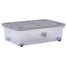 Wham Cool Grey Plastic Storage Box U/Bed 32 Liter with Wheels
