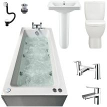 Whirlpool Bathroom Suite Steph 1800 x 800mm Bath Vercelli Basin Toilet Taps, 6 Jets
