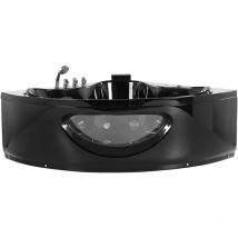 Beliani - Corner Whirlpool Bathtub Acrylic Black Jet Streams led Waterfall 140 cm Tocoa