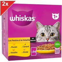 48 Sachets fraîcheur en sauce 4 variétés volaille pour chat 85g (2x24) - Whiskas