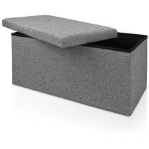 Foldable Ottoman Chest Bench with Padded Lid 100/131 Litres Capacity l - Grey - Grey Linen Look - Casaria