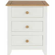 White 3 Drawer Bedside Cabinet with Solid Pine Top Handles Side Table Nightstand